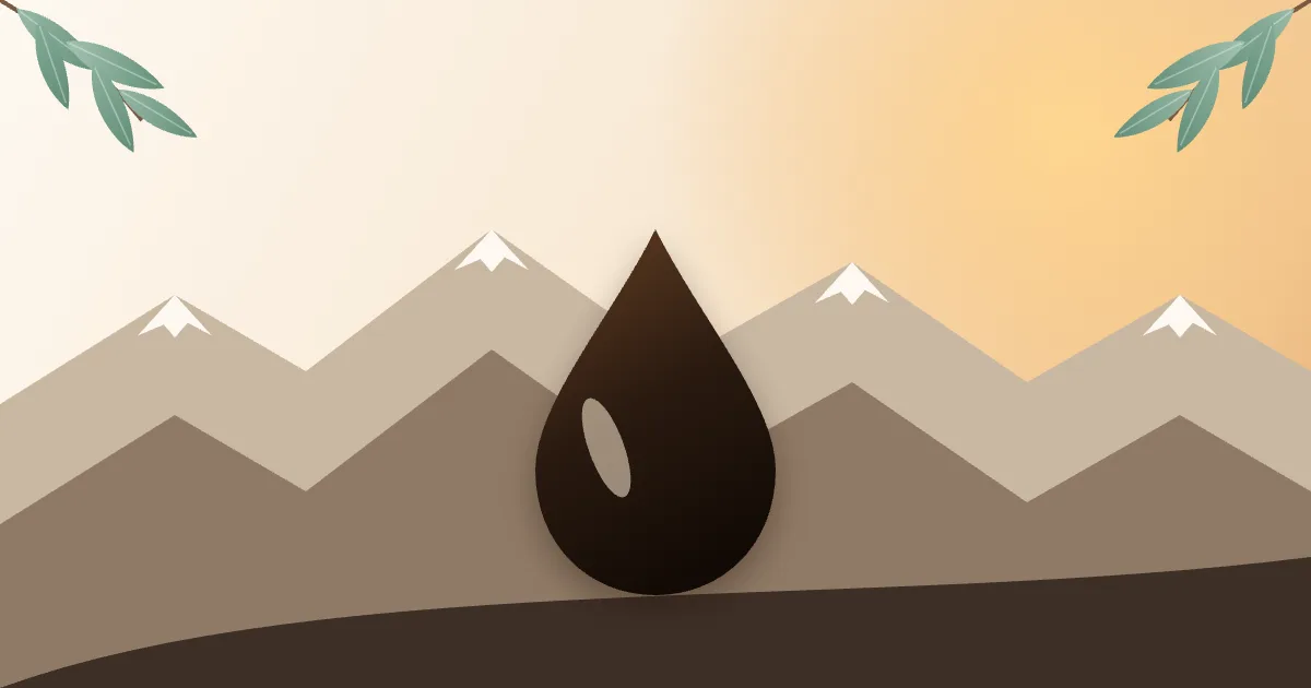 Himalayan mountains with a shilajit resin drop and Australian gum leaves, a beginner's guide to shilajit in Australia